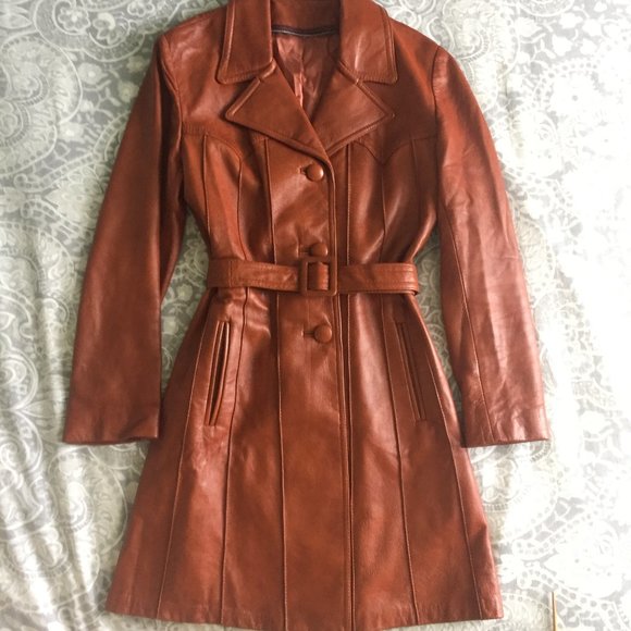 Vintage Jackets & Blazers - Vintage Leather Trench Women's XS